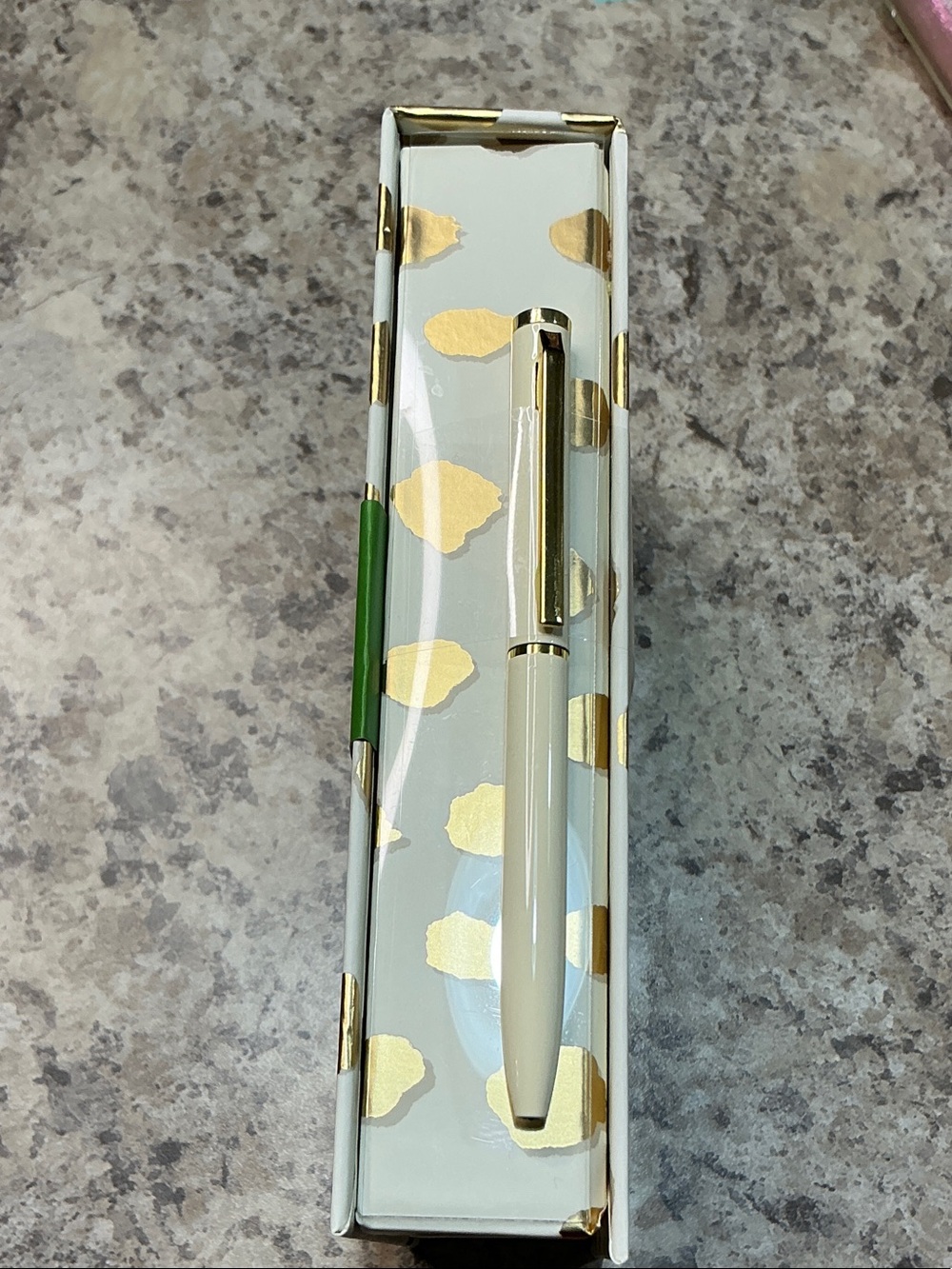 kate spade White Notebook with Gold Foil Dot Pattern and Green Band - Picture 3 of 5
